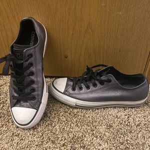 Low Top Black Metallic Leather Converse